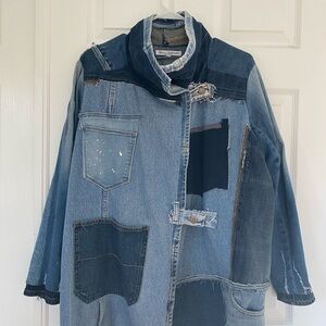 One of a Kind Designer Diana Coatsworth Upcycled Denim Jean Coat Wrap OOAK